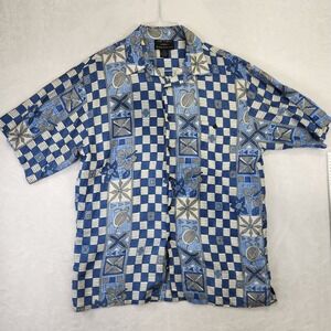 Silk Traders Hawaii Mens XL Blue Silk Sea Turtle Hibiscus Print Camp Shirt